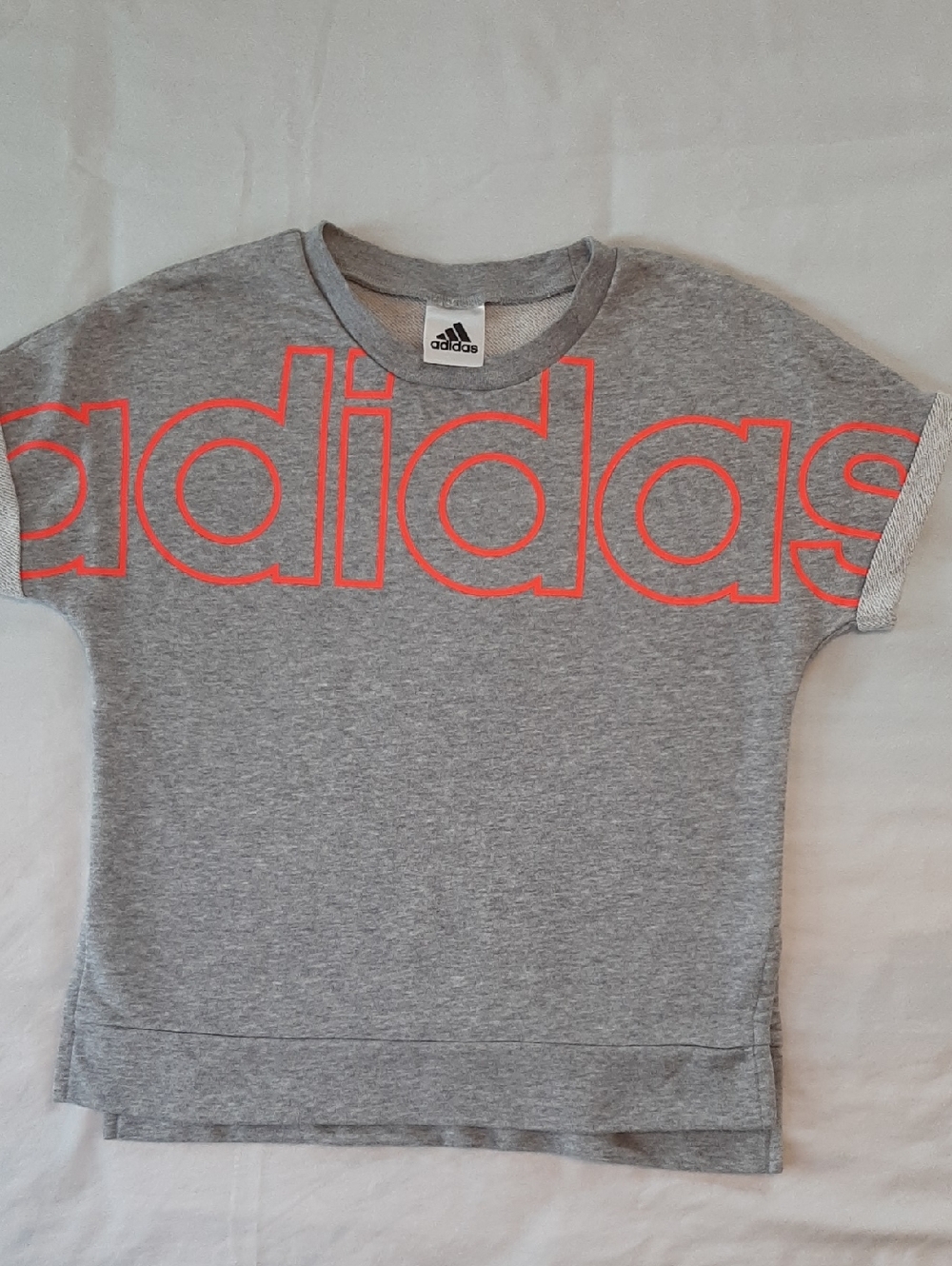 adidas Girl's L 14 Knit Tee With Logo And Rolled Sleeves